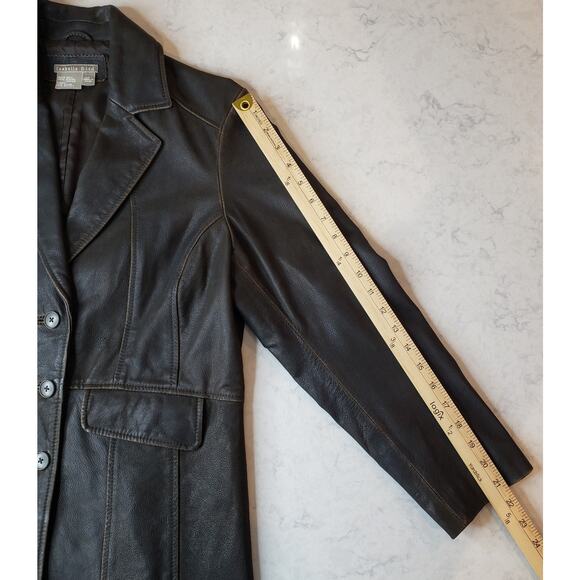 ISABELLA BIRD Pebbled Leather Brown Jacket Women's Petite Med Light Distressing - Picture 9 of 14